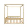 Full Size Canopy Frame Floor Bed With Fence, Guardrails - Natural - Image 15
