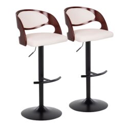 Pino - Mid-Century Modern Adjustable Barstool With Swivel With Rounded T Footrest (Set of 2) - Black / Cherry / White