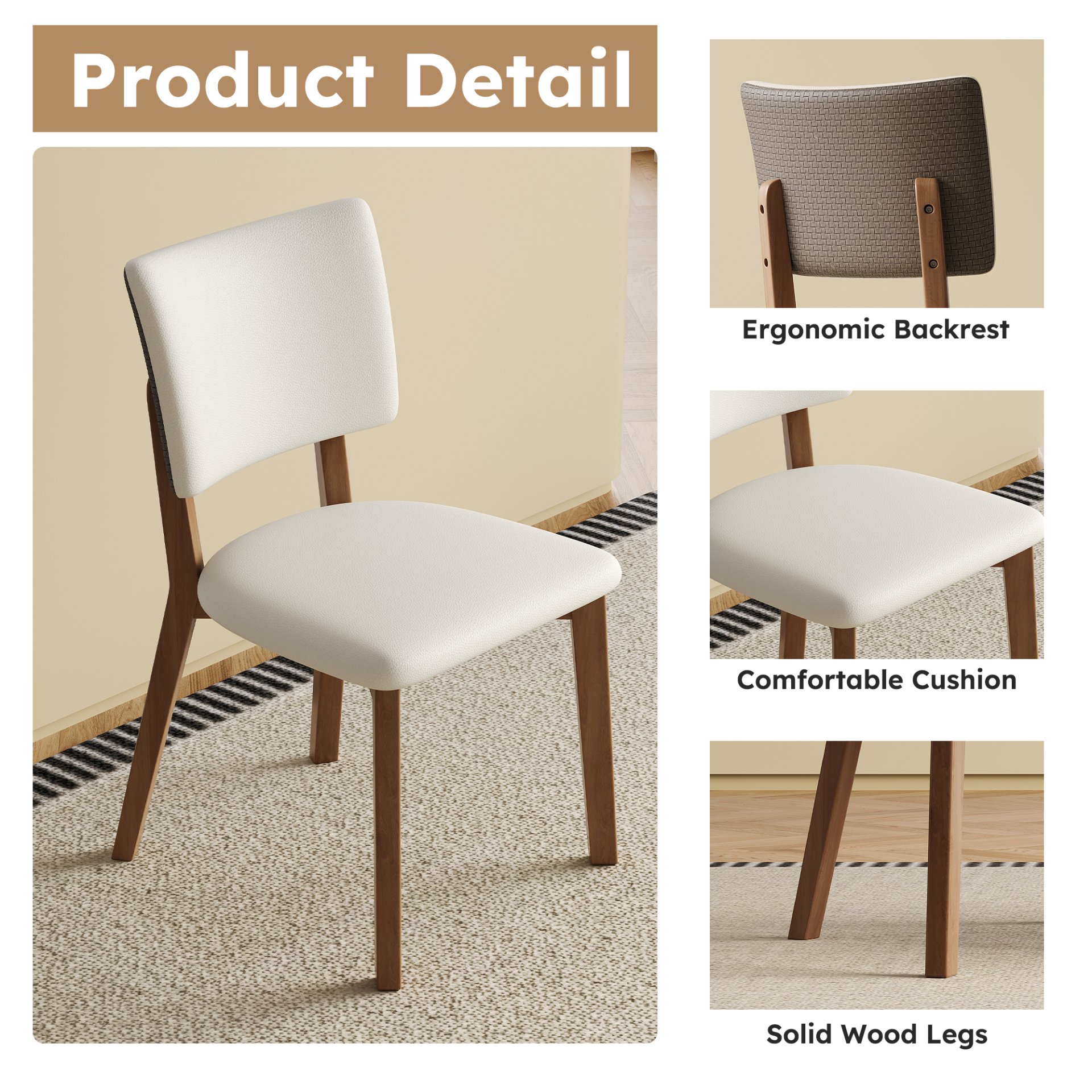 Dining Chair (Set of 2) - White / Deep Walnut - Image 4