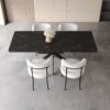 Modern Extendable Dining Table Set With Curved Backrest Upholstered Chairs - Black White - Image 5
