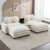 Chenille Upholstered Sectional Sofa With Removable Ottoman, USB Ports, Cup Holders, And Storage - Beige - Image 8