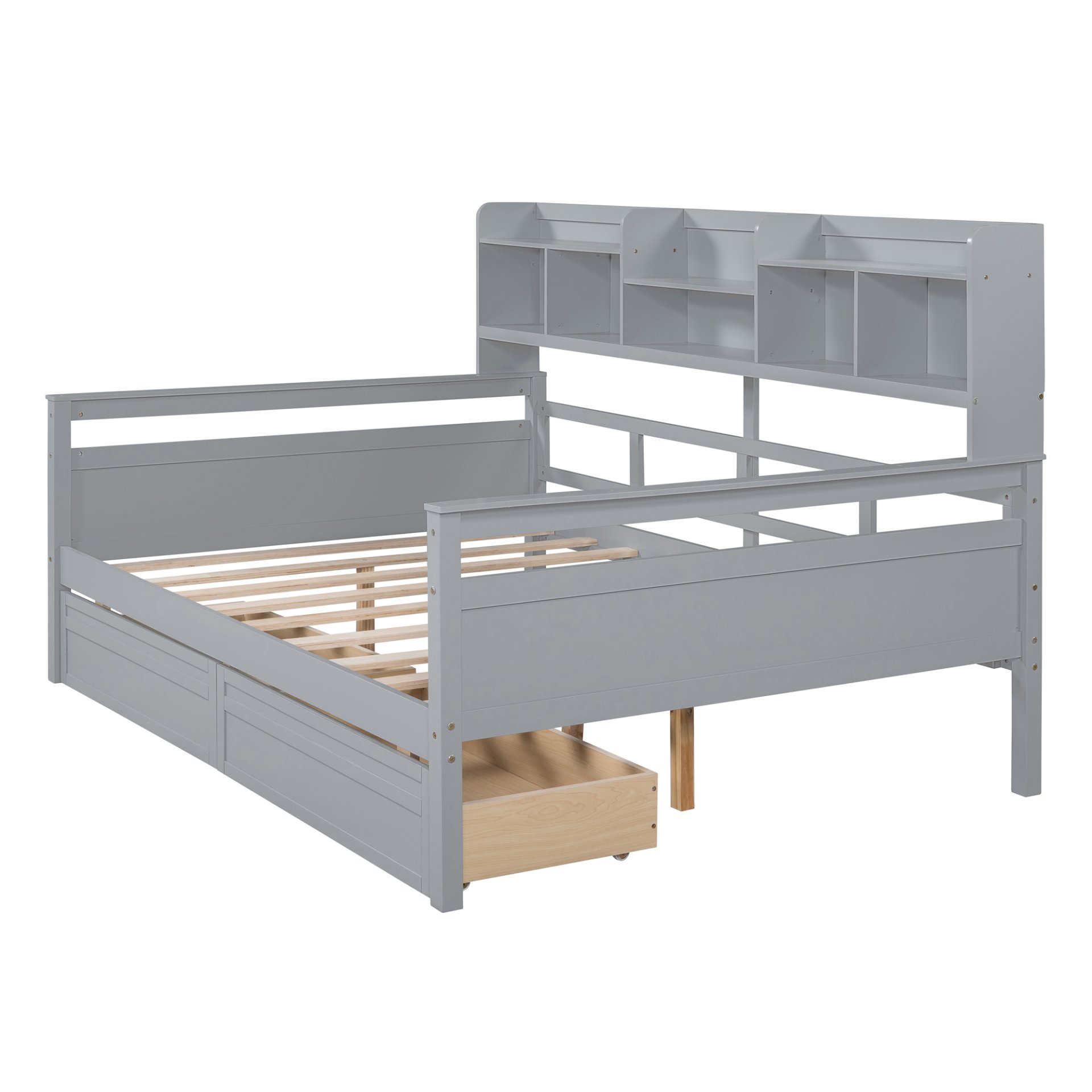 Full Size Daybed, Slat Support, With Bedside Shelf And 2 Drawers - Gray - Image 7