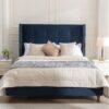 Peyton - King Bed Upholstered With High Headboard, Traditional Hand Buttoned Tufting - Blue - Image 4
