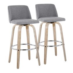 Toriano - Contemporary Fixed Height Barstool With Swivel With Round Footrest (Set of 2) - Whitewashed / Gray