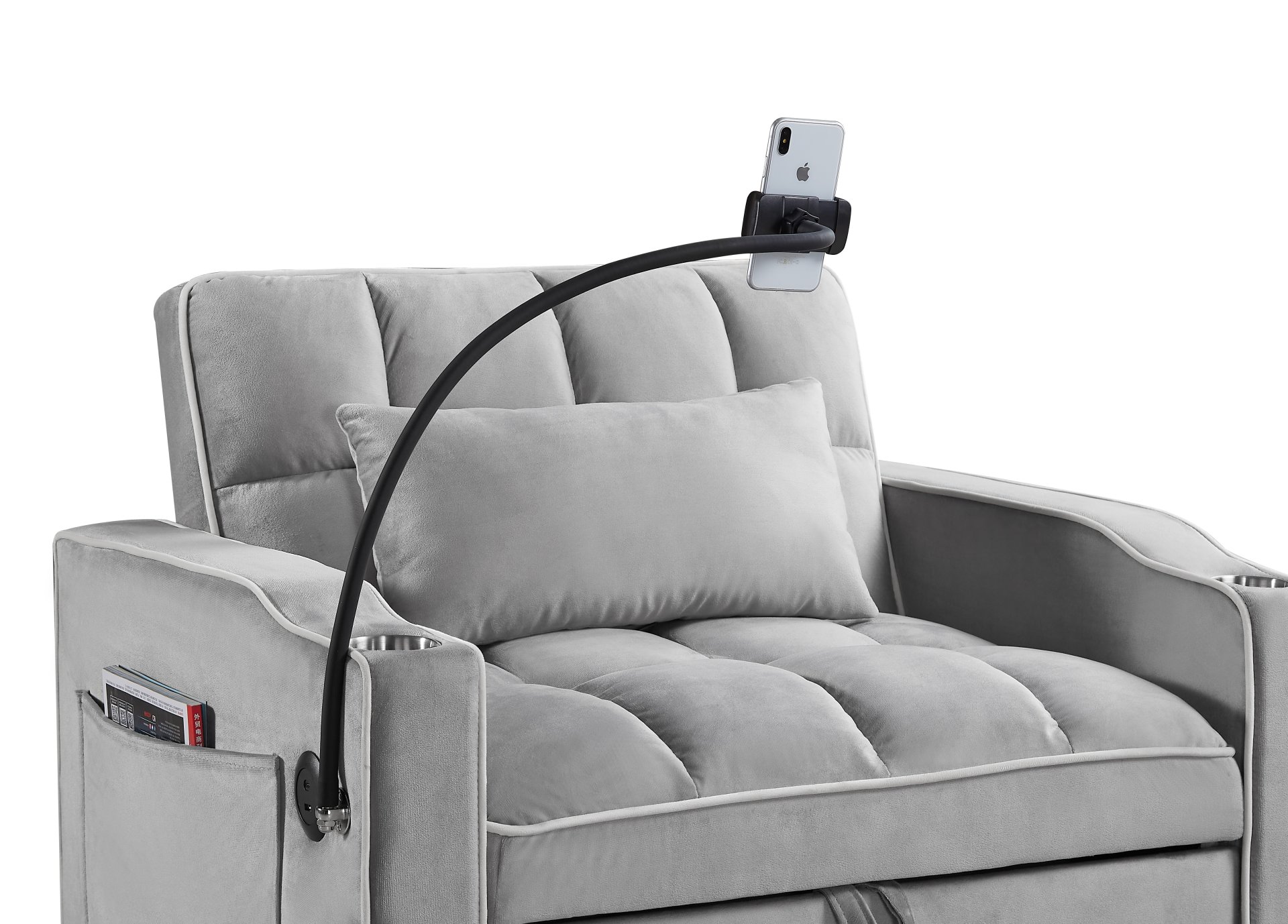 Convertible Sleeper Chair Sofa Bed Adjustable Pull Out Sleeper Chair Bed Multi-Pockets Folding Sofa Bed For Living Room Bedroom Small Space, 3 In 1 Sofa Bed - Gray - Image 5