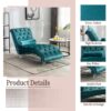 Velvet Chaise Lounge Indoor, Button Tufted Upholstered Chaise Lounge Chair With Pillow - Teal - Image 5