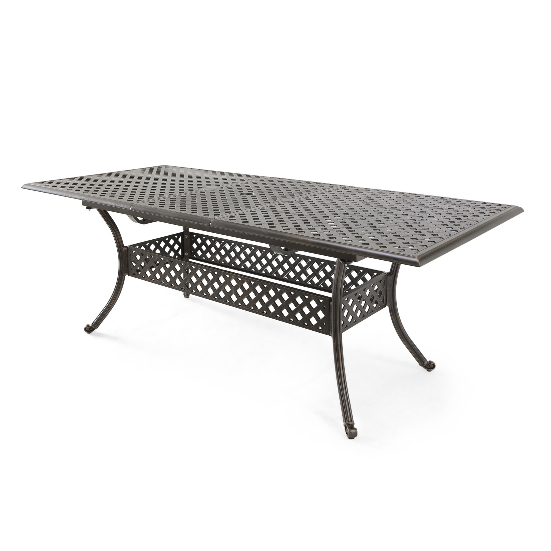 Outdoor Expandable Dining Table With Umbrella Holder, Lattice Pattern And Curved Legs - Black - Image 6