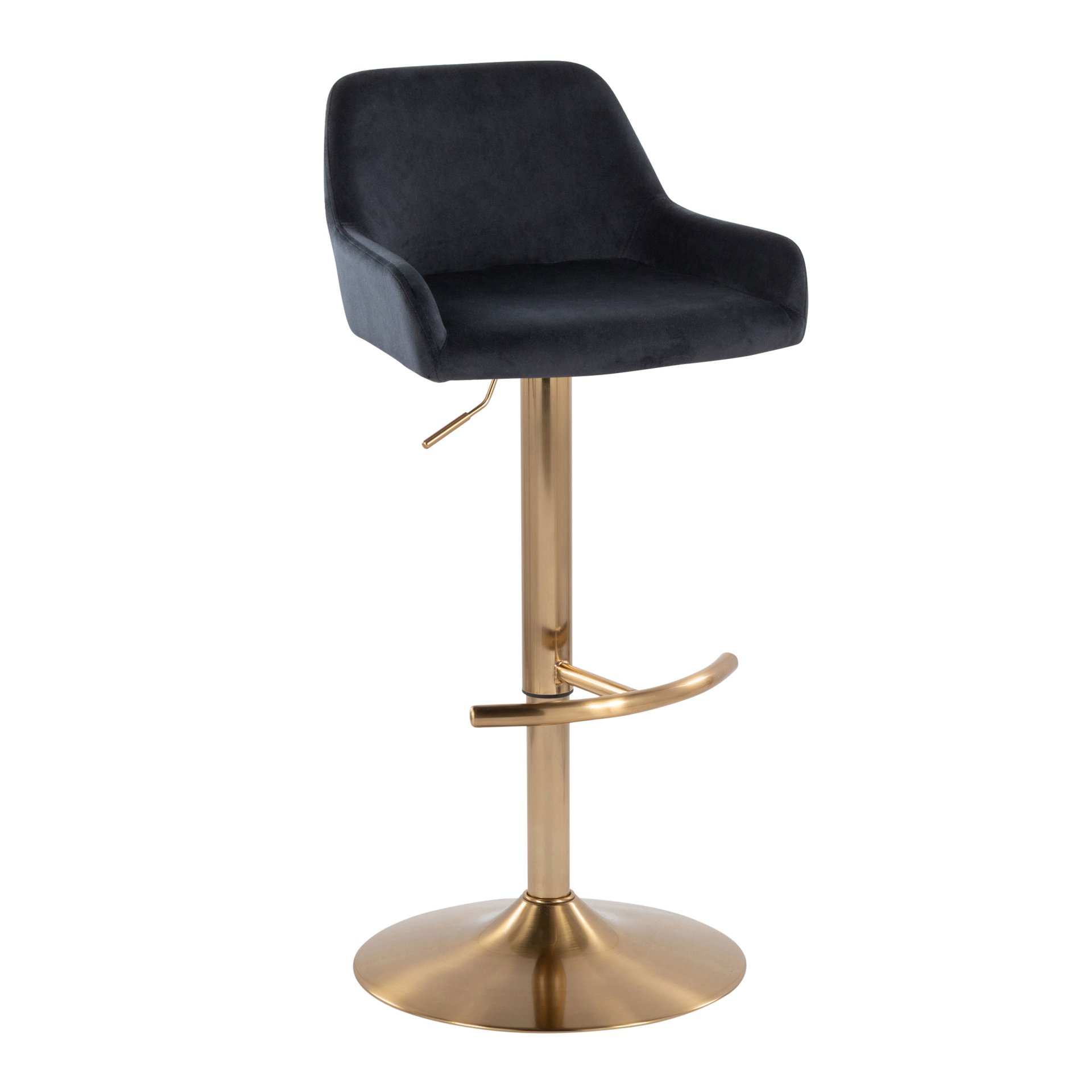 Daniella - Contemporary Adjustable Barstool With Swivel With Rounded T Footrest (Set of 2) - Gold / Black - Image 2