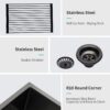 Double Bowl Sink Apron Front Kitchen Sink 16 Gauge & 2 Deep Basins - Gunmetal Black - Image 6