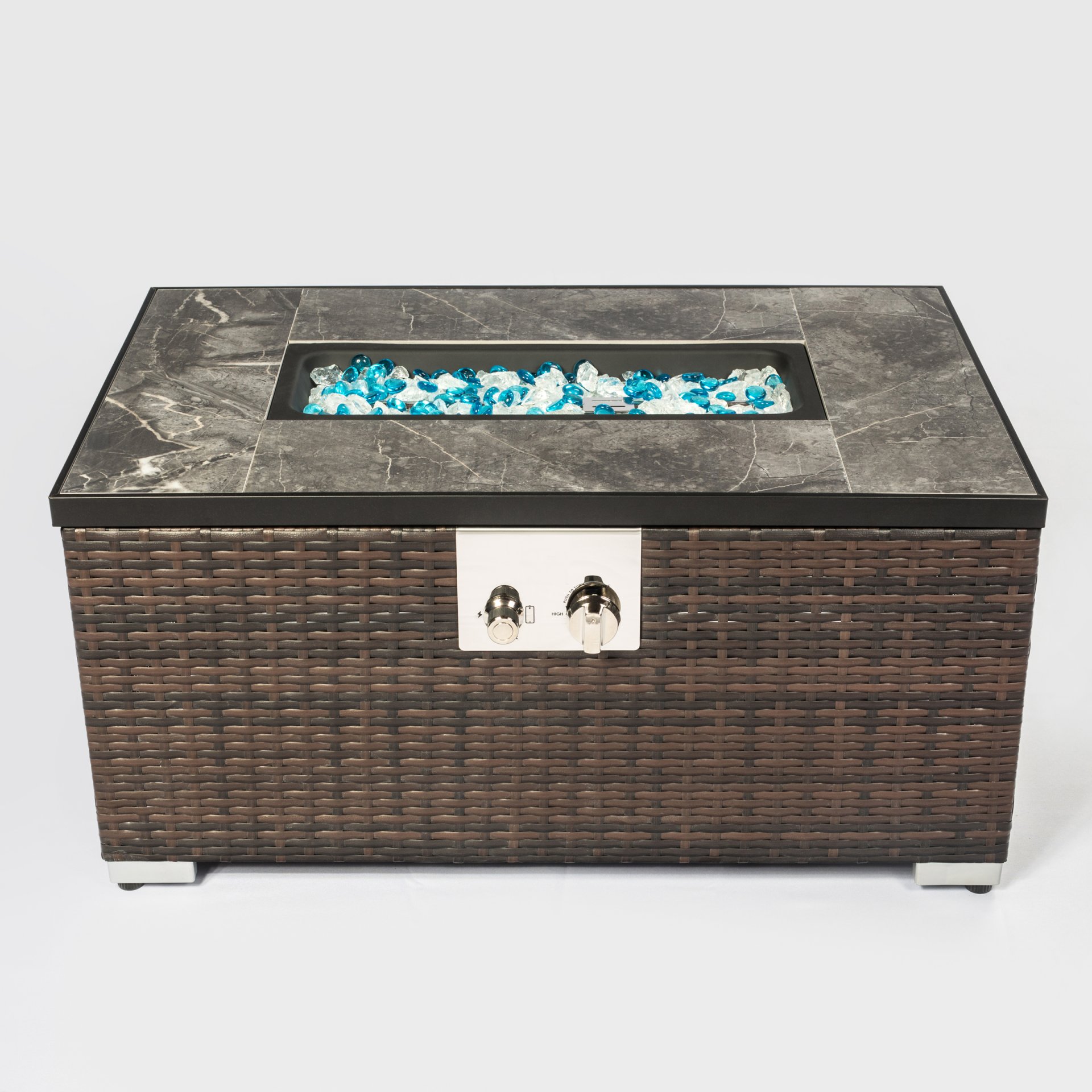 Outdoor Fire Table Propane Fire Pit Rattan Gas Fire Table, Gas Fire Table With Tile Tabletop - Brown - Image 4