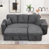 Reversible Sleeper Sectional Sofa Bed With Side Shelf And 2 Stools, Pull-Out L-Shaped Sofa Bed, Corner Sofa-Bed With Storage Chaise Left / Right Hande For Living Room - Blue / Black - Image 5