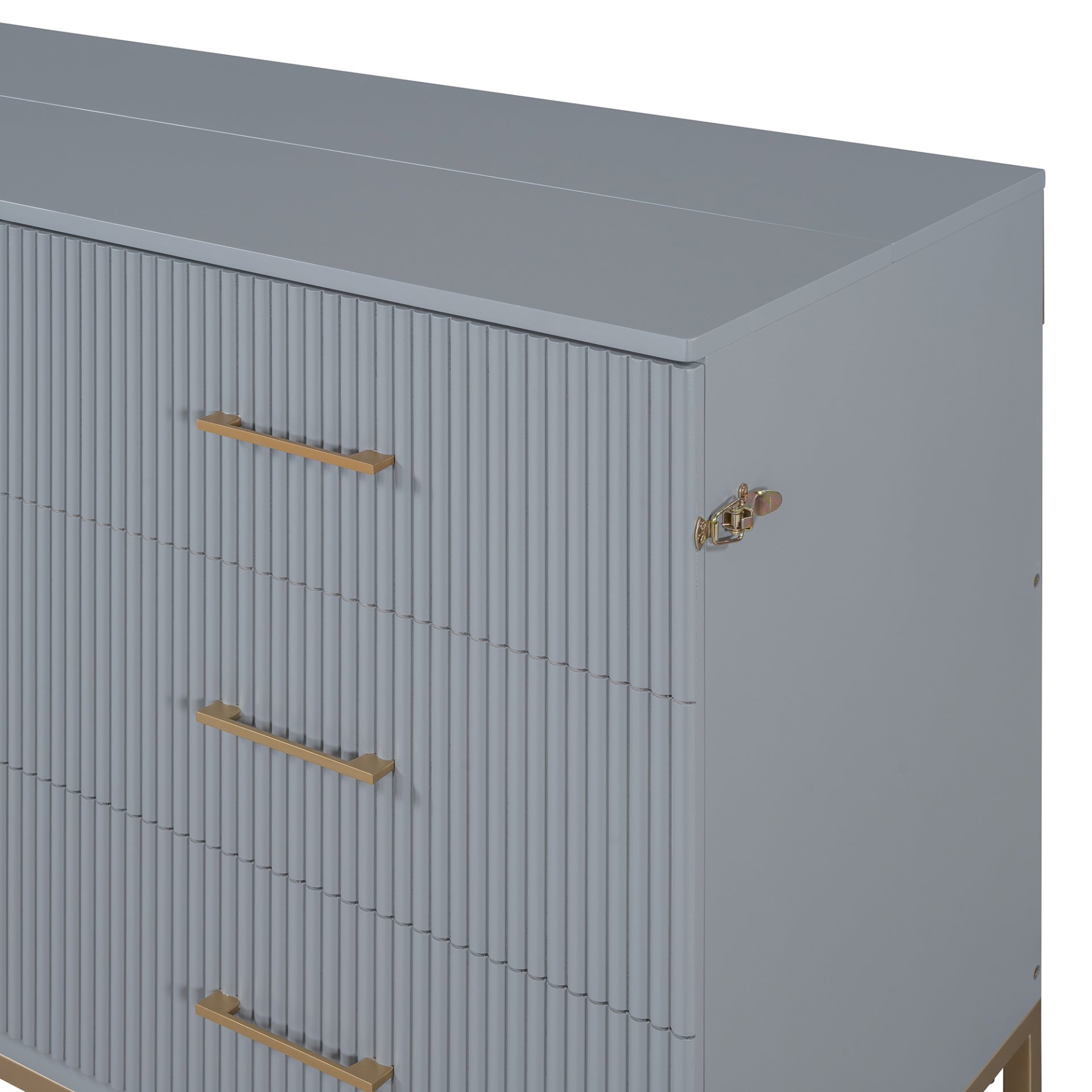 Queen Murphy Bed With Frosted Glass Doors Design, Fake Drawers, Metal Legs - Gray - Image 13