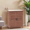 Potting - Bench With Storage Cabinet And Metal Table Top For Outdoor Patio, Garden Furniture Workstation Coffee - Brown - Image 10