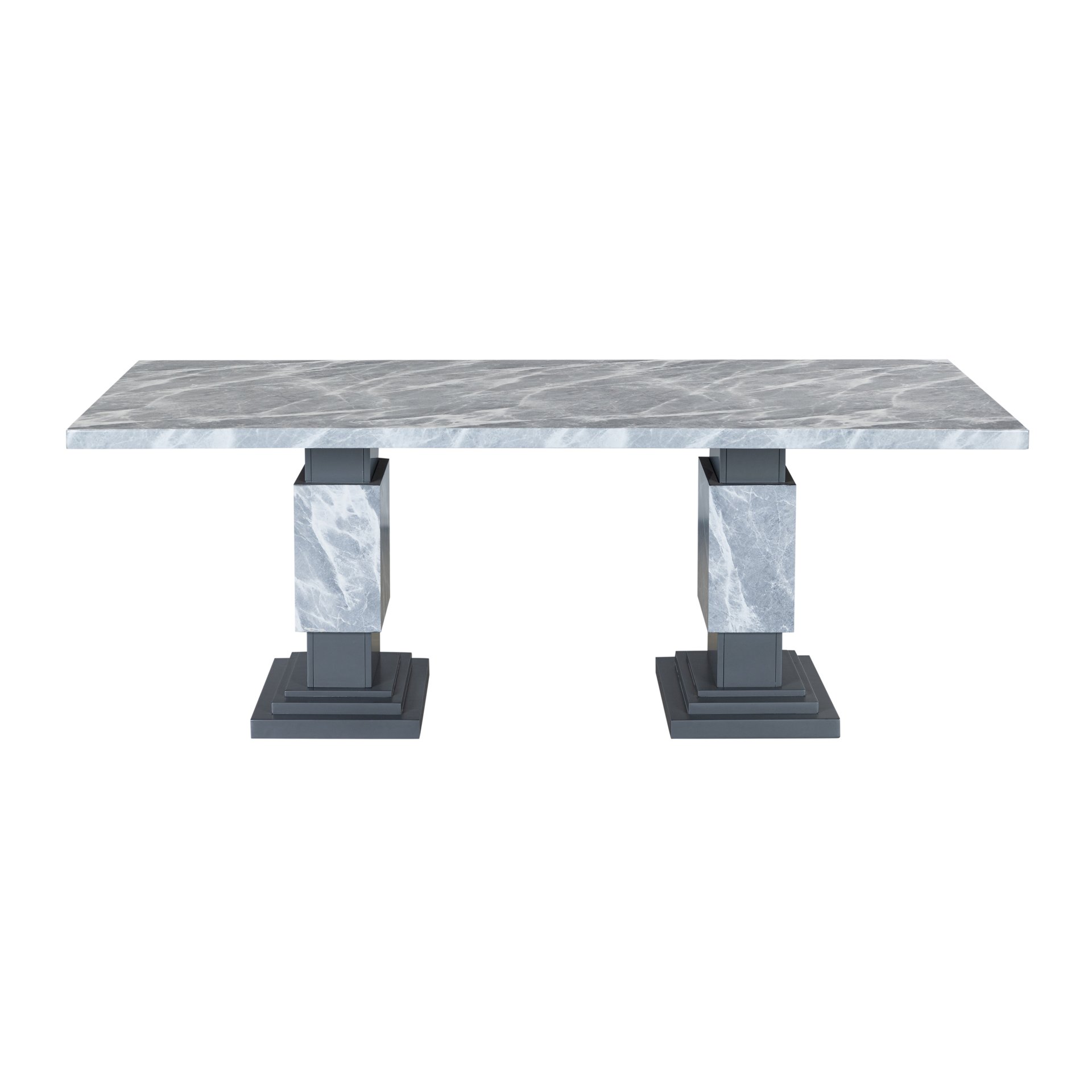 Michelle - Dining Table With Double Pedestal Marble Detailing - Gray - Image 4