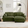 Modern Oversized Velvet 2 Seater Sofa With Ottoman And Round Bolster Armrests - Olive Green - Image 4