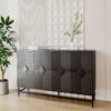 Accent Lacquered 4 Door Wooden Cabinet Sideboard Buffet Server Cabinet Storage Cabinet, For Living Room, Entryway, Hallway, Office, Kitchen And Dining Room - Matte Black - Image 4