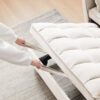 Modern Velvet Loveseat Futon Sofa Couch With Pullout Bedy Convertible Sleeper Sofa - Creamy White - Image 9