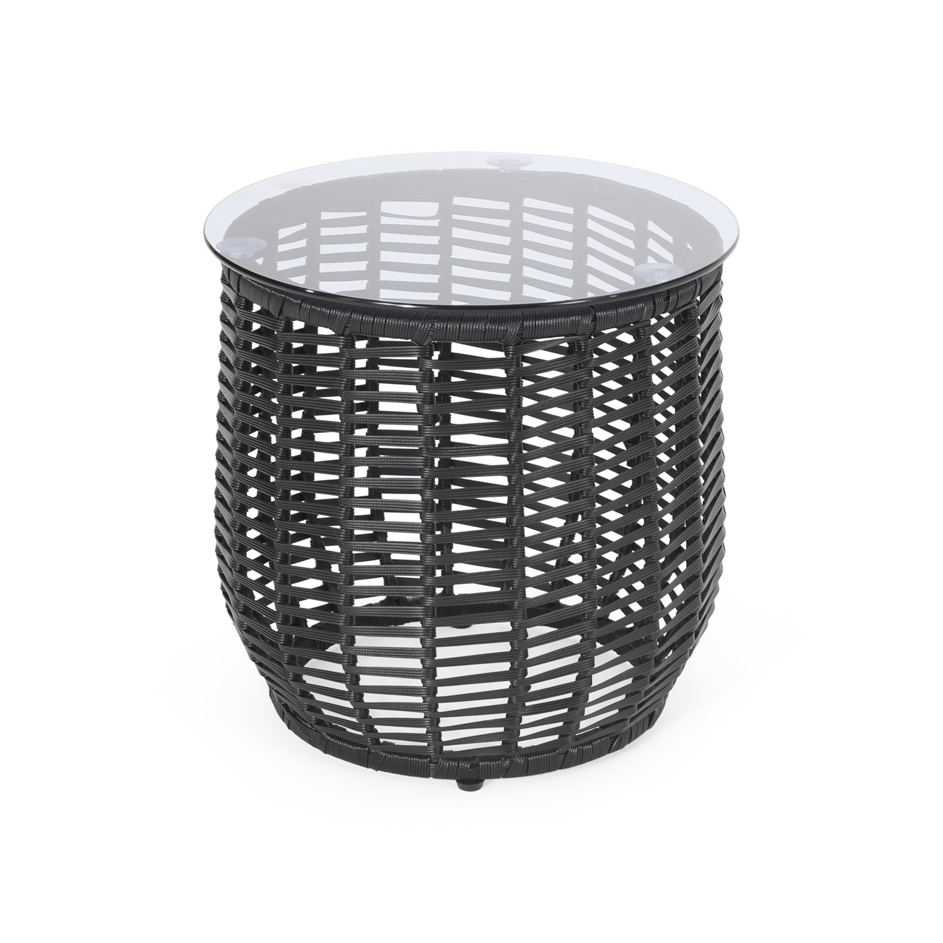 Arias - Boho Side Table With Tempered Glass Top And Rattan Wrap - Black - Image 6