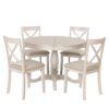Modern Dining Table Set For 4, Round Table And 4 Kitchen Room Chairs, 5 Piece Kitchen Table Set For Dining Room, Dinette, Breakfast Nook - Antique White - Image 13