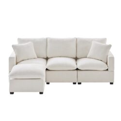 Modern Modular Sofa, 4 Seat Chenille Sectional Couch Set With 2 Pillows Included, Freely Combinable Indoor Funiture - White