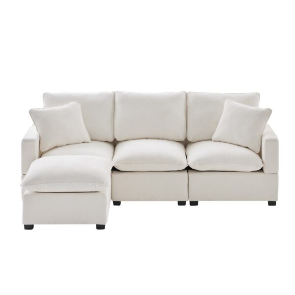 Modern Modular Sofa, 4 Seat Chenille Sectional Couch Set With 2 Pillows Included, Freely Combinable Indoor Funiture - White