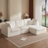 Cloud L Shape Modular Sectional Sofa With Ottoman, 3 Seater Convertible Couch - White - Image 2
