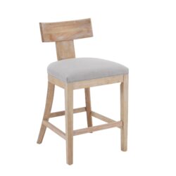 Counter Stools (Set of 2), Upholstered Counter Height Bar Stools With Solid Rubber Wood Frame, Backrest, Footrest, Armless Barstools For Home Bar, Kitchen Counter - Pebble Linen / Natural