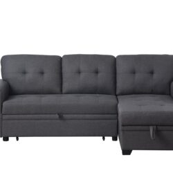 Lucca - Linen Reversible Sleeper Sectional Sofa With Storage Chaise - Dark Gray