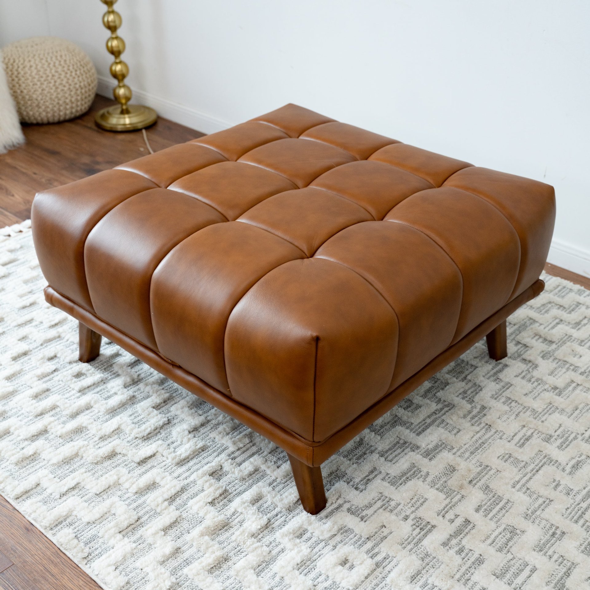 Addison - Square Upholstered Ottoman - Antique Brown / Brown / Cognac - Image 2