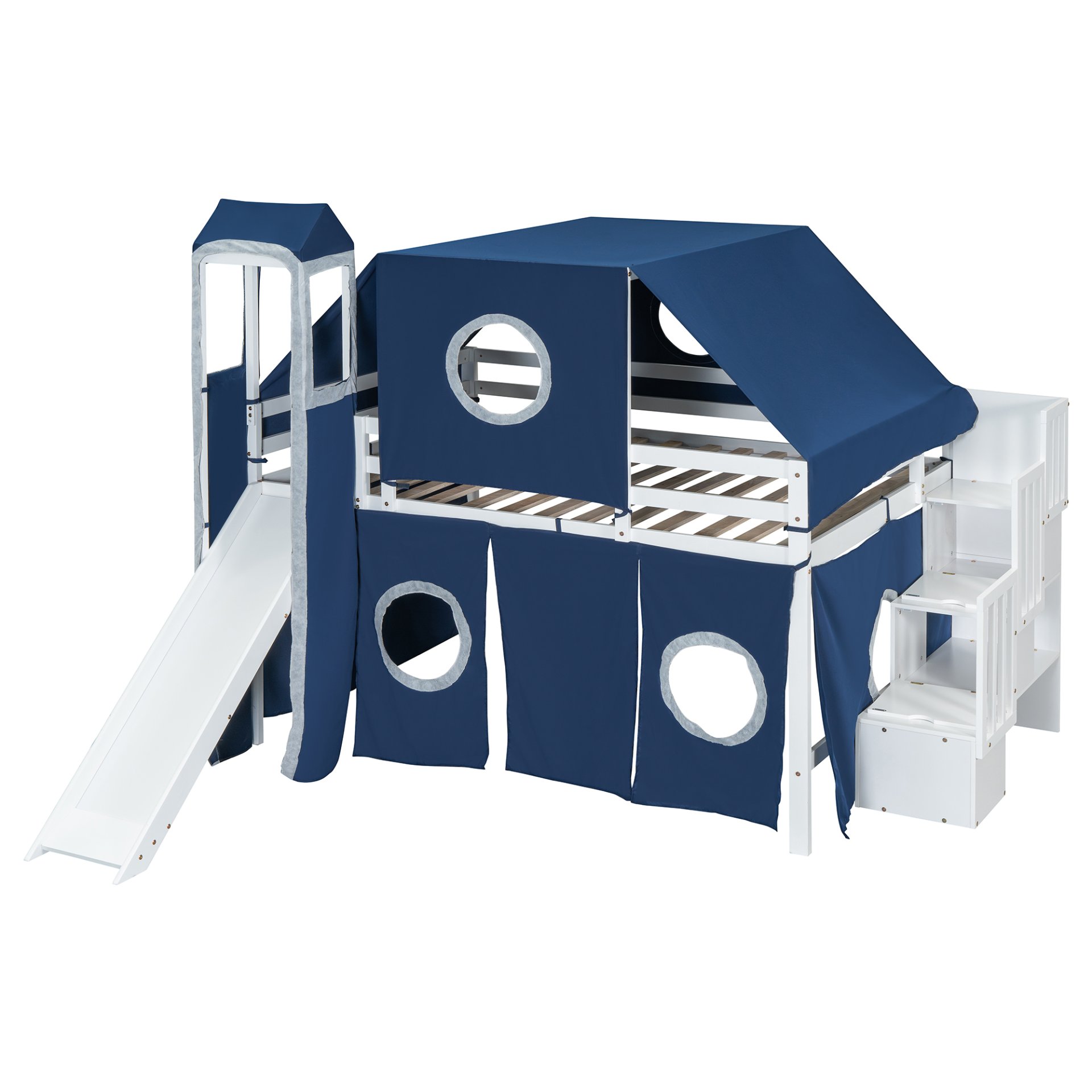 Full Size Loft Bed With Tent And Tower - Blue - Image 5