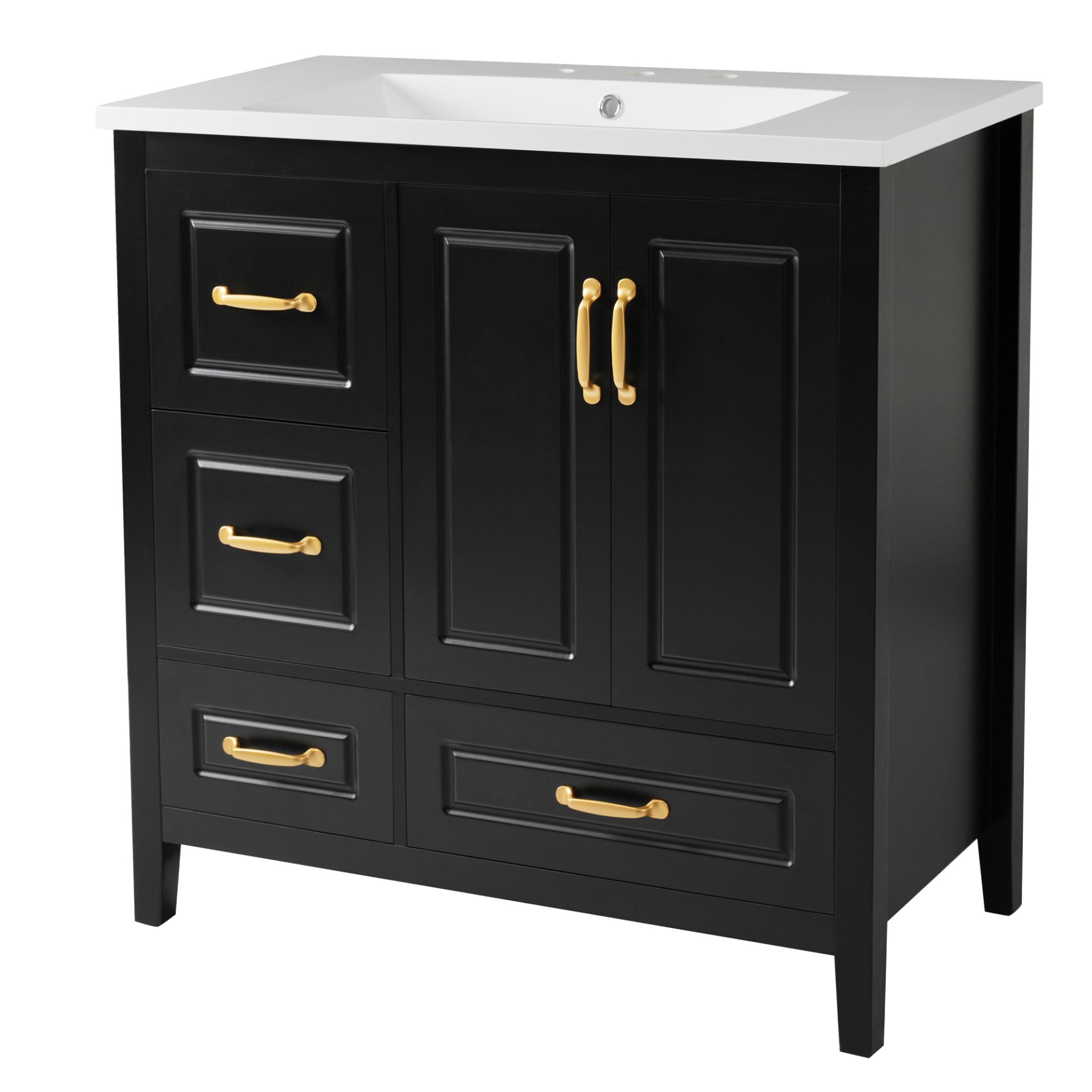 Bathroom Vanity With Sink, Soft Closing Doors & Drawers, Metal Handles - Black - Image 11