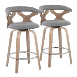 Gardenia - Contemporary Fixed Height Counter Stool With Swivel With Round Footrest (Set of 2) - White Washed / Gray