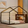 Full Size Bed House Frame With Shelves And Lights - Black - Image 15