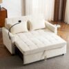 Loveseat Sofa Pull Out Sofa Bed Sleeper Sofa With A Reversible Backrest Cushion, Side Pockets, 2 USB Ports And A Phone Holder For Living Room - Beige - Image 2