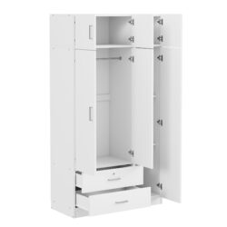 Modern 3 Door Mirror Wardrobe With 2 Drawers And Top Cabinet - White
