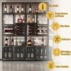 82.7" Industrial Standing Wine Rack With Glass Rack Tall Freestanding Floor Bar Cabinet - Walnut / Black - Image 7