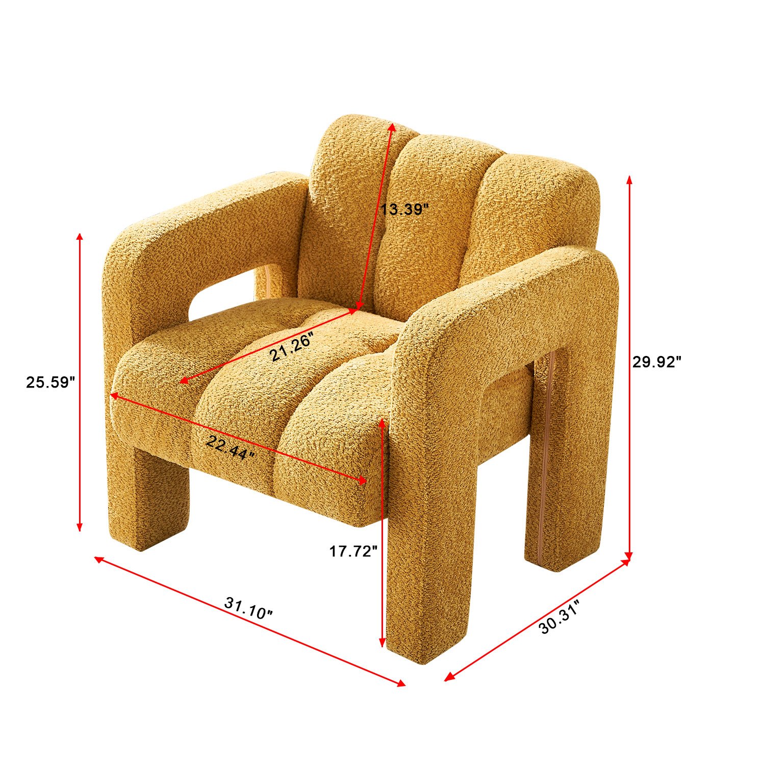 31.10" Wide Boucle Upholstered Accent Chair - Yellow - Image 3