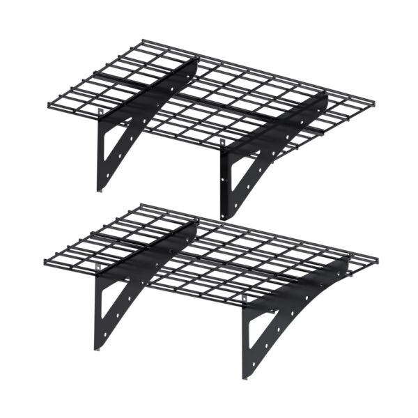 Wall Mounted Shelf For Garage Heavy Duty Wall Shelf, Supermarket Storage Shelf, 2 Pack - Black