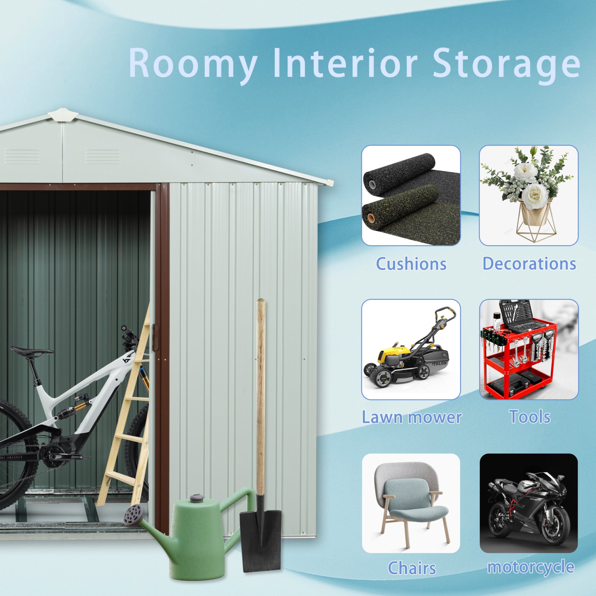 88.98" Outdoor Metal Storage Shed With Window - White - Image 7