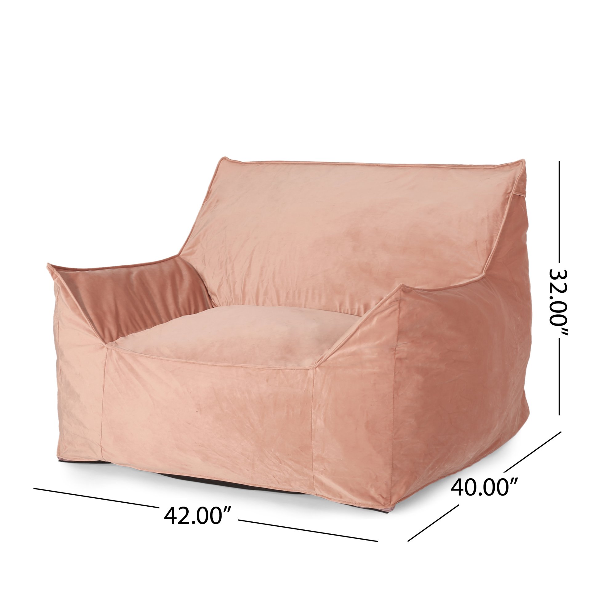 Allea - Velveteen Bean Bag Chair With Armrests, Soft Velvet - Pink - Image 3