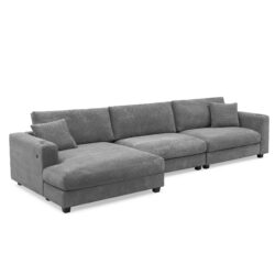 Oversized Sectional L Shaped Cloud Couch With USB Charging Port Cup Holder Deep And Wide Seat Sofa With Chaise Comfy - Gray