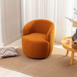 Teddy Fabric Swivel Accent Armchair Barrel Chair With Black Powder Coating Metal Ring - Caramel