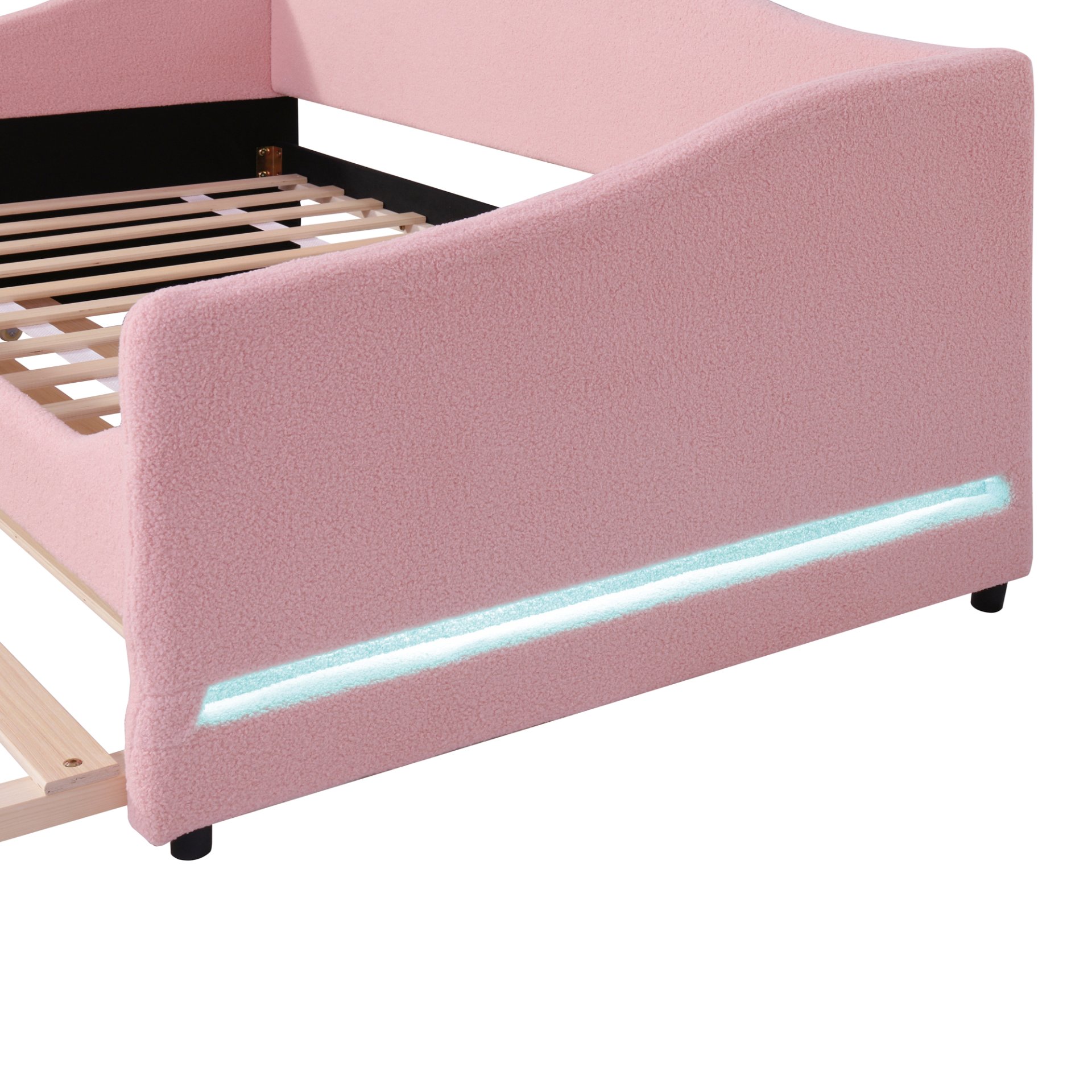Twin Size Upholstered Daybed With Light And Trundle - Pink - Image 13