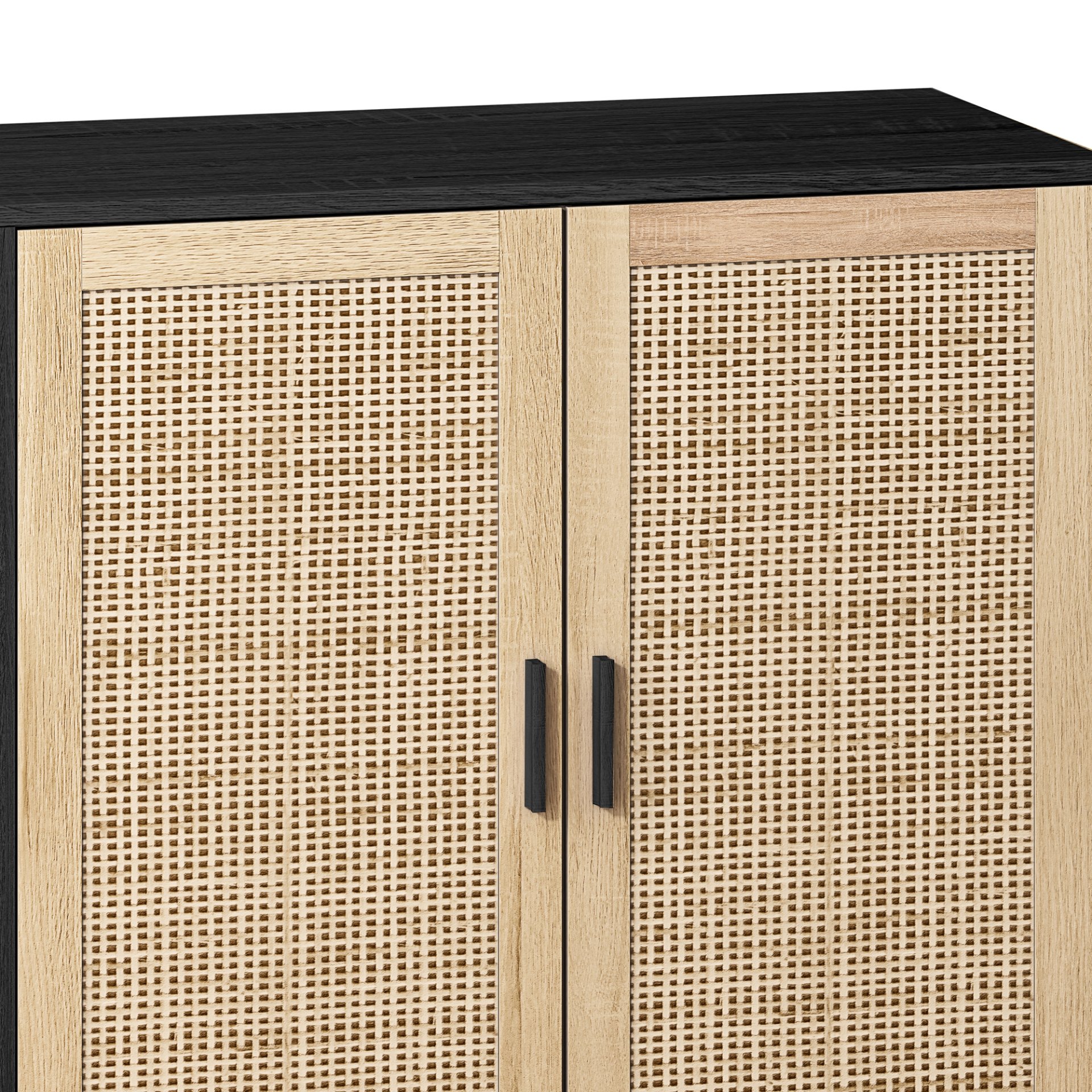 Elegant And Functional 4 Door Rattan Decorative Storage Cabinet For Bedroom, Living Room - Black - Image 9