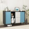 Modern Sideboard Buffet Cabinet With Doors And Unique Panel Styling - Black / Blue - Image 2