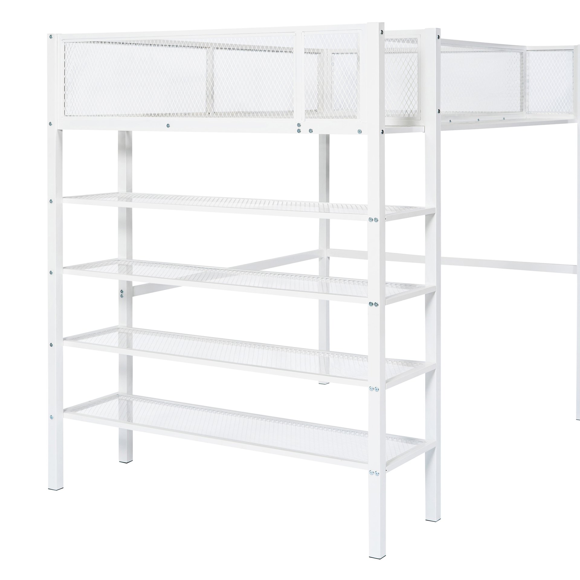 Twin Size Loft Bed With 4 Tier Shelves And Storage - White - Image 11