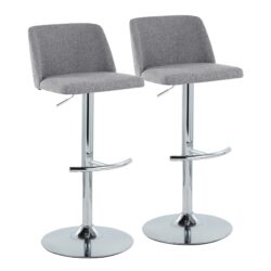 Toriano - Contemporary Adjustable Barstool With Swivel With Rounded T Footrest (Set of 2) - Gray / Chrome