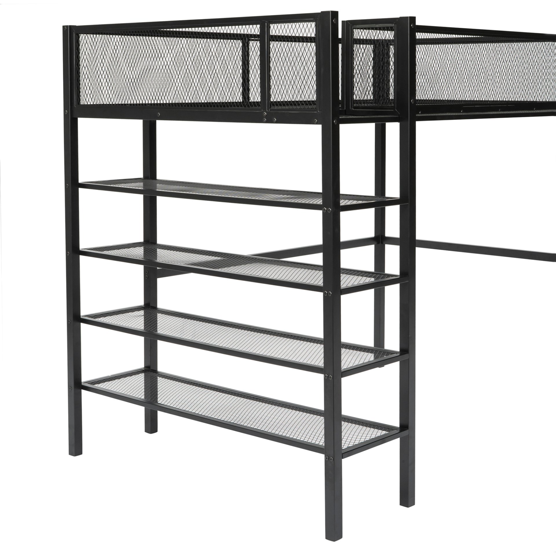 Twin Size Loft Bed With 4 Tier Shelves And Storage - Black - Image 10
