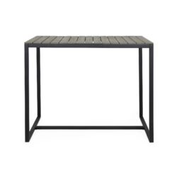 Ernesto - Outdoor Industrial Acacia Wood Bar Table With Metal Frame - Gray