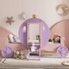 Twin Size Princess Carriage Bed With Crown, Platform Car Bed With Stair - Purple / Pink - Image 2